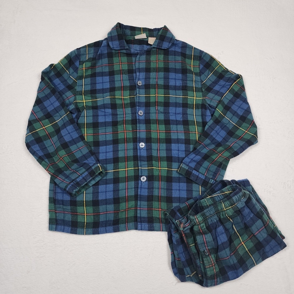 LL Bean Pajama Set Mens Medium Regular Blue Plaid Flannel Button Up Pants